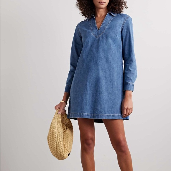 Veronica Beard Wasta Denim Dress in Cornflower Blue Long Sleeve - Picture 1 of 9